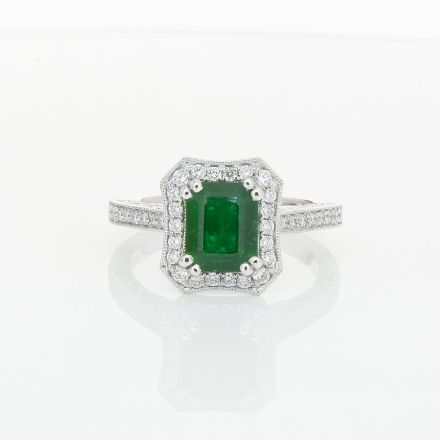 18ct White Gold Emerald & Diamond Ring-Ring-Walker & Hall