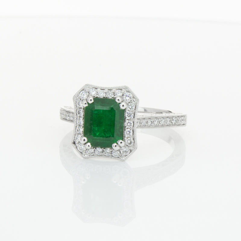 18ct White Gold Emerald & Diamond Ring-Ring-Walker & Hall