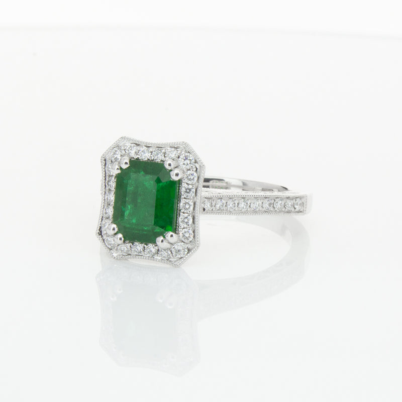 18ct White Gold Emerald & Diamond Ring-Ring-Walker & Hall