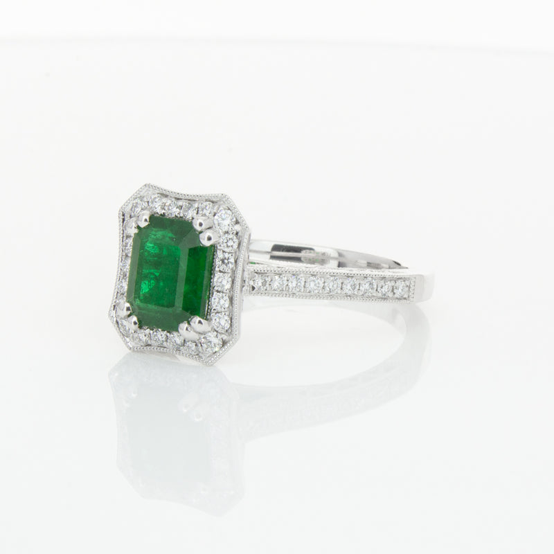 18ct White Gold Emerald & Diamond Ring-Ring-Walker & Hall