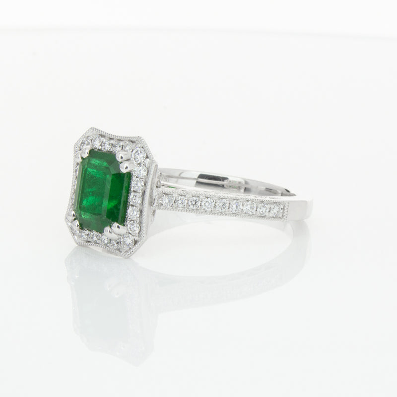 18ct White Gold Emerald & Diamond Ring-Ring-Walker & Hall