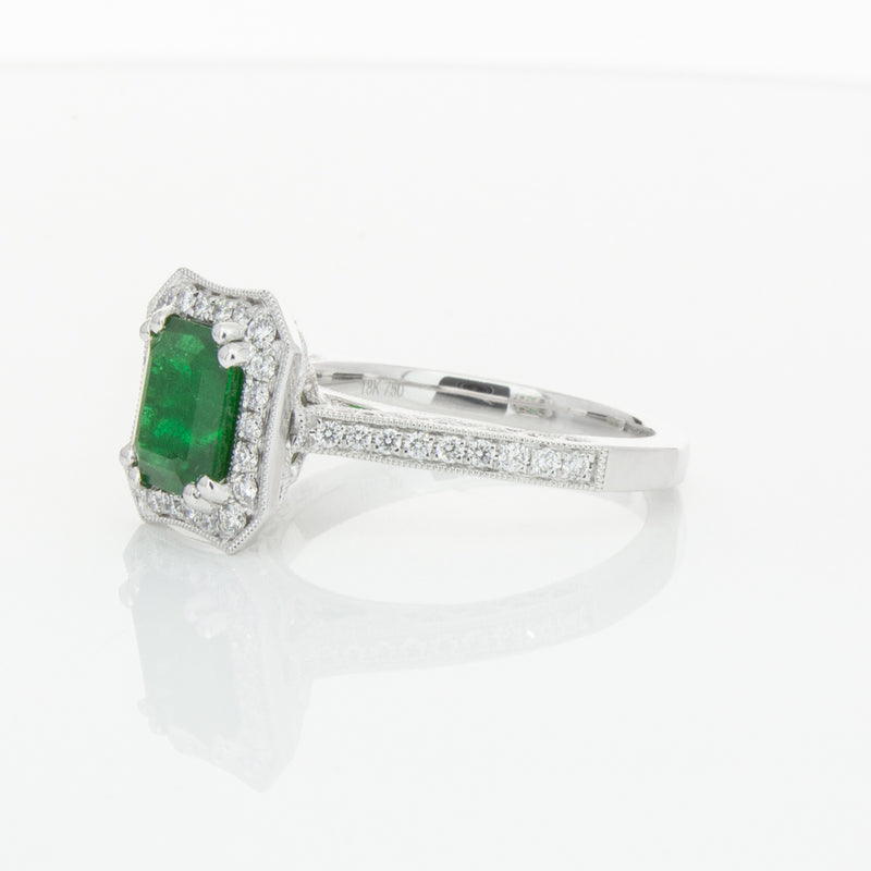 18ct White Gold Emerald & Diamond Ring-Ring-Walker & Hall