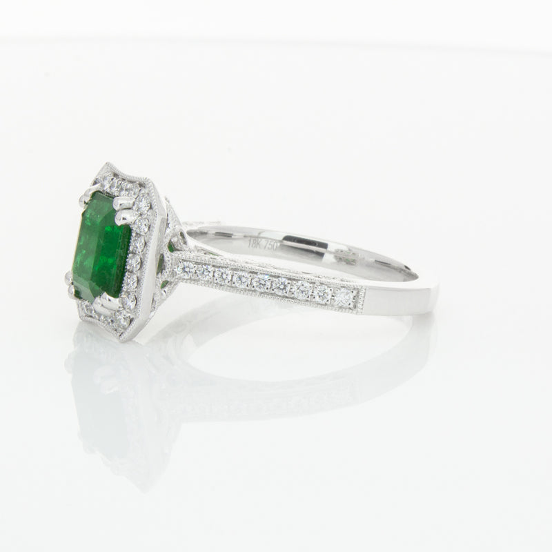 18ct White Gold Emerald & Diamond Ring-Ring-Walker & Hall