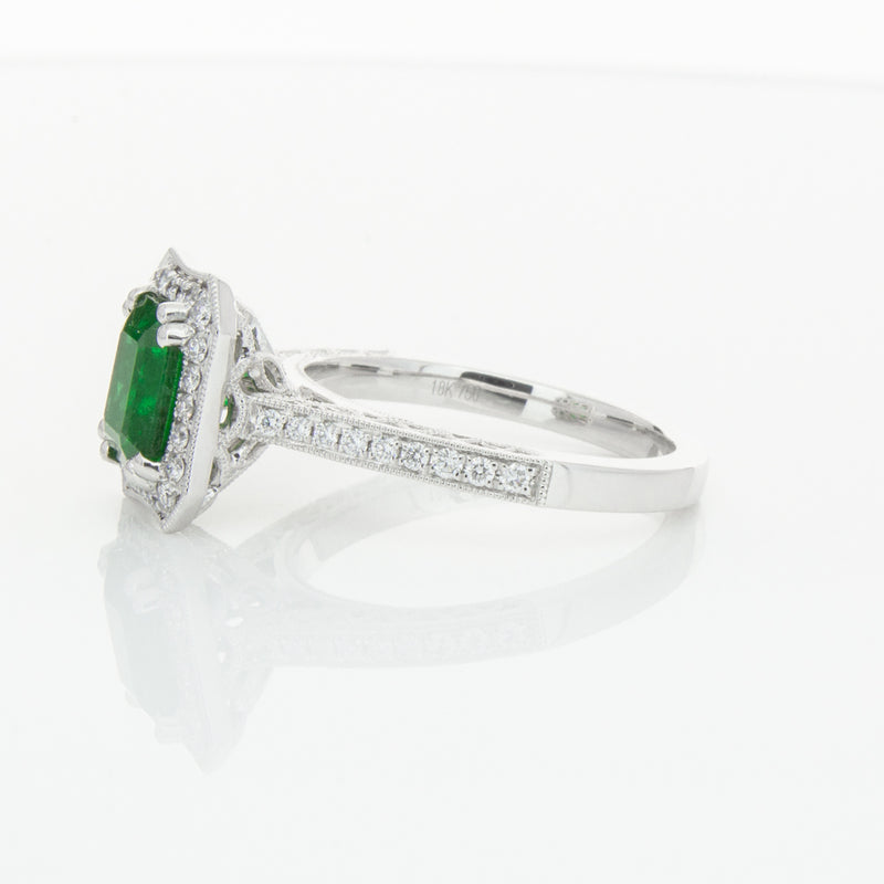18ct White Gold Emerald & Diamond Ring-Ring-Walker & Hall