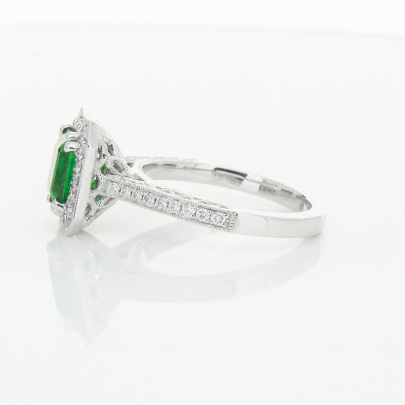 18ct White Gold Emerald & Diamond Ring-Ring-Walker & Hall
