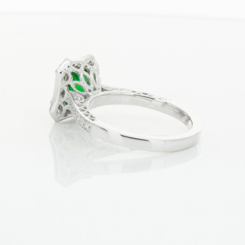 18ct White Gold Emerald & Diamond Ring-Ring-Walker & Hall