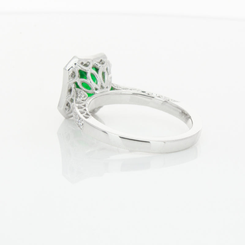 18ct White Gold Emerald & Diamond Ring-Ring-Walker & Hall
