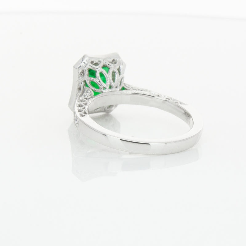 18ct White Gold Emerald & Diamond Ring-Ring-Walker & Hall