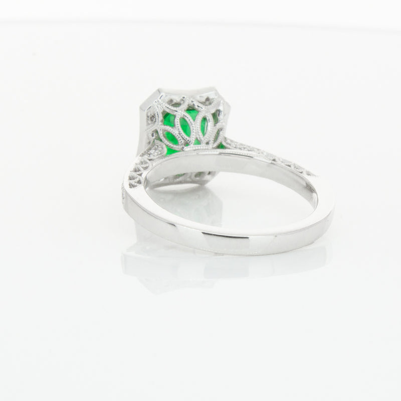 18ct White Gold Emerald & Diamond Ring-Ring-Walker & Hall