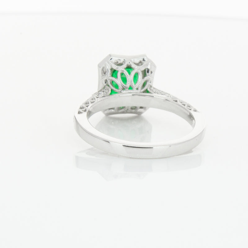 18ct White Gold Emerald & Diamond Ring-Ring-Walker & Hall