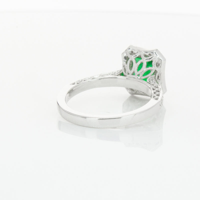 18ct White Gold Emerald & Diamond Ring-Ring-Walker & Hall