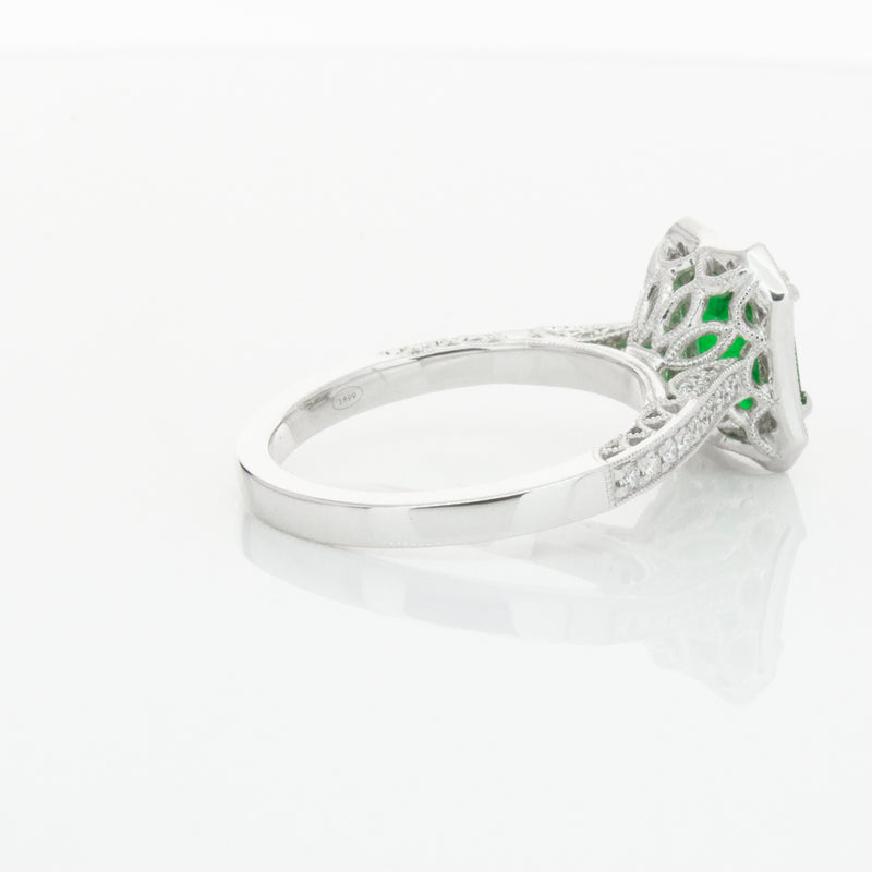 18ct White Gold Emerald & Diamond Ring-Ring-Walker & Hall