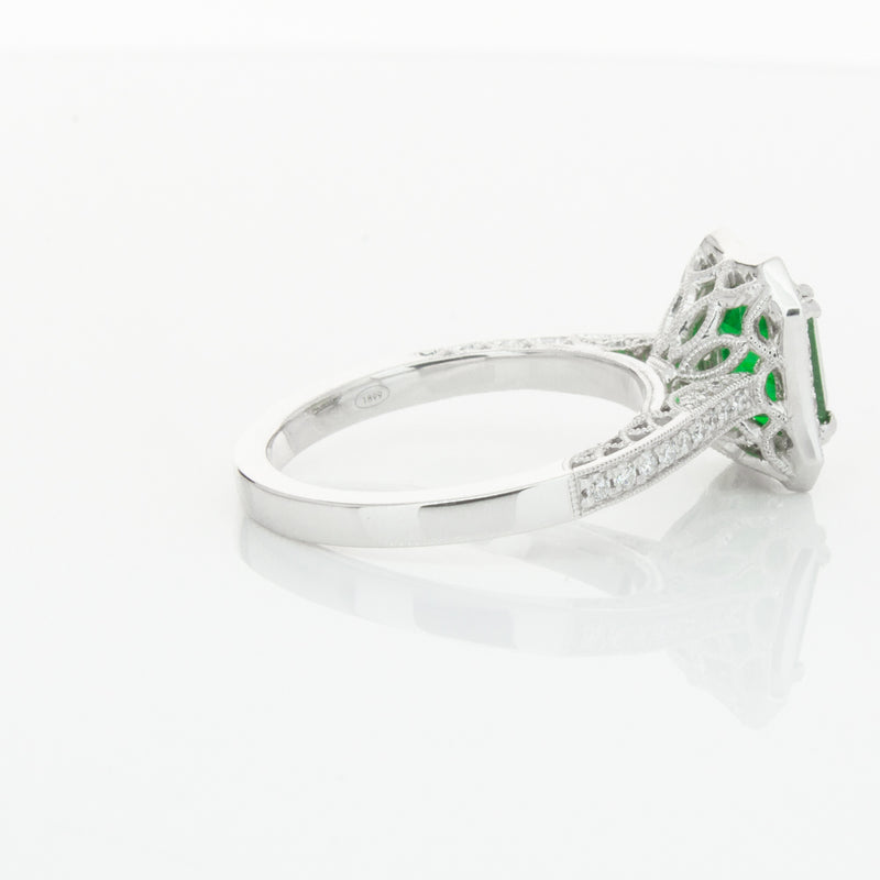 18ct White Gold Emerald & Diamond Ring-Ring-Walker & Hall