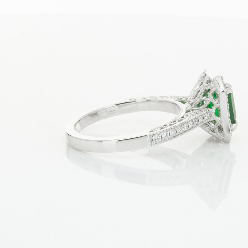 18ct White Gold Emerald & Diamond Ring-Ring-Walker & Hall