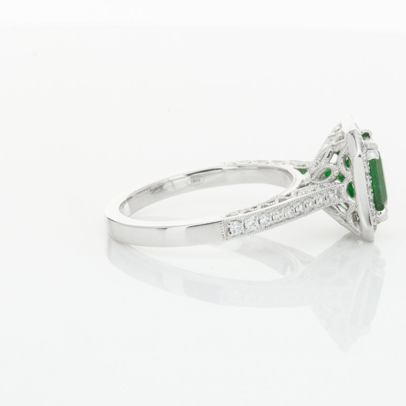 18ct White Gold Emerald & Diamond Ring-Ring-Walker & Hall