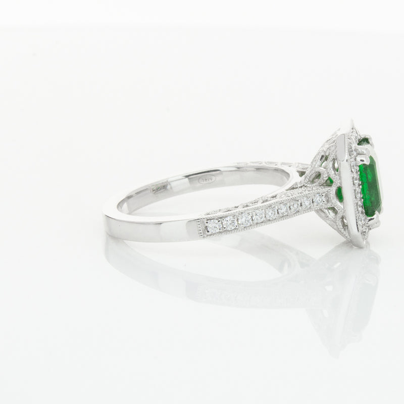 18ct White Gold Emerald & Diamond Ring-Ring-Walker & Hall