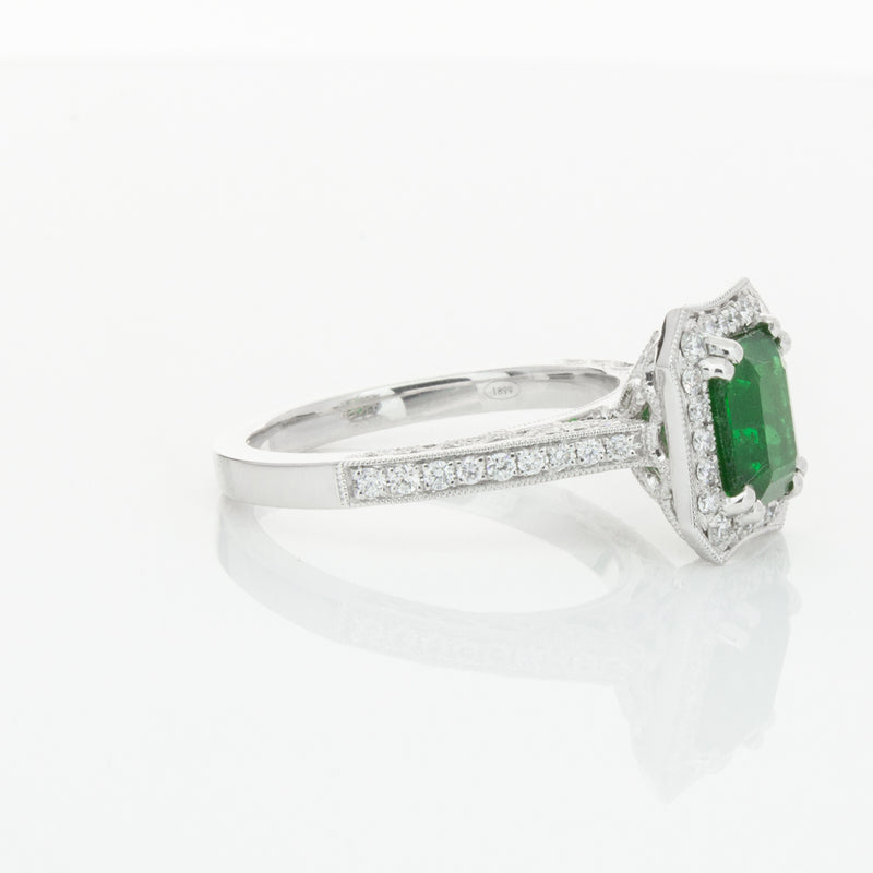 18ct White Gold Emerald & Diamond Ring-Ring-Walker & Hall