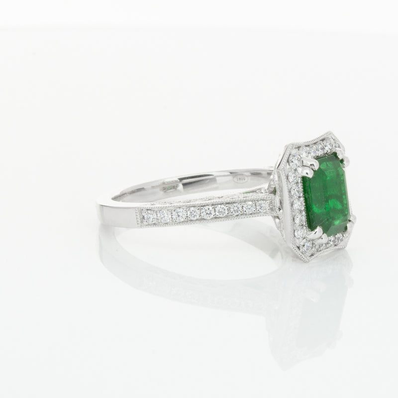 18ct White Gold Emerald & Diamond Ring-Ring-Walker & Hall