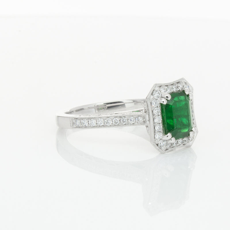 18ct White Gold Emerald & Diamond Ring-Ring-Walker & Hall