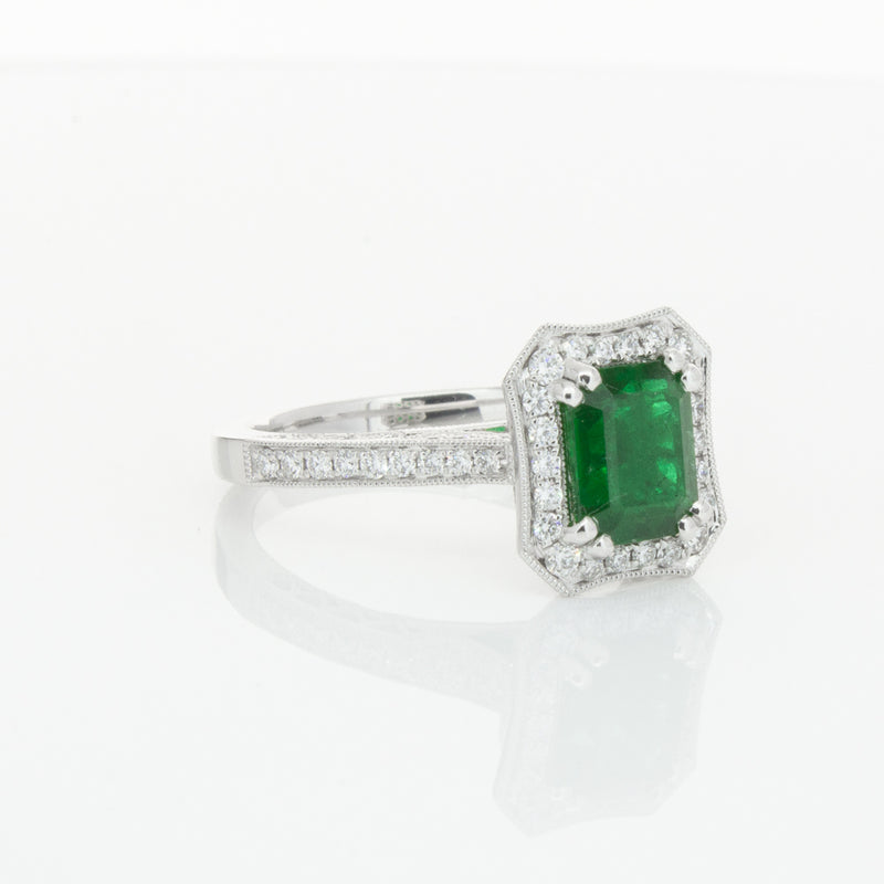 18ct White Gold Emerald & Diamond Ring-Ring-Walker & Hall