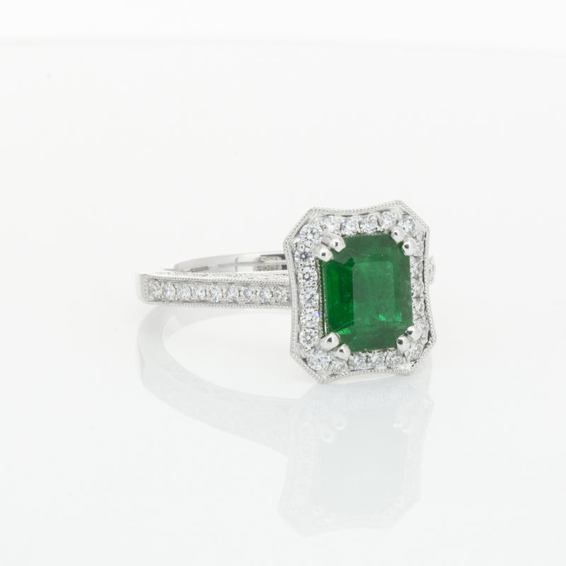18ct White Gold Emerald & Diamond Ring-Ring-Walker & Hall