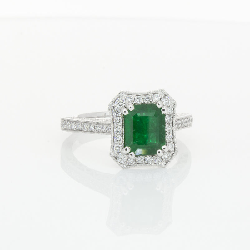18ct White Gold Emerald & Diamond Ring-Ring-Walker & Hall