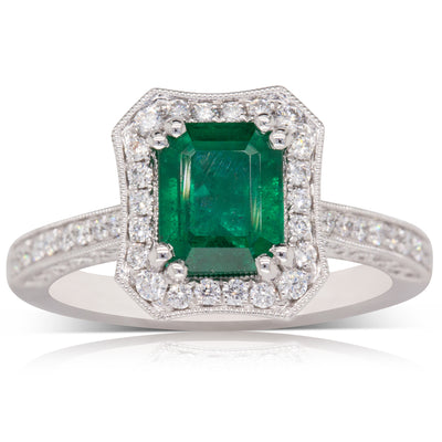 18ct White Gold Emerald & Diamond Ring-Ring-Walker & Hall