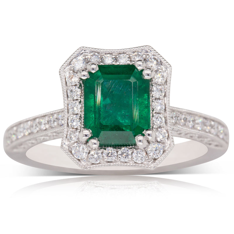 18ct White Gold Emerald & Diamond Ring-Ring-Walker & Hall