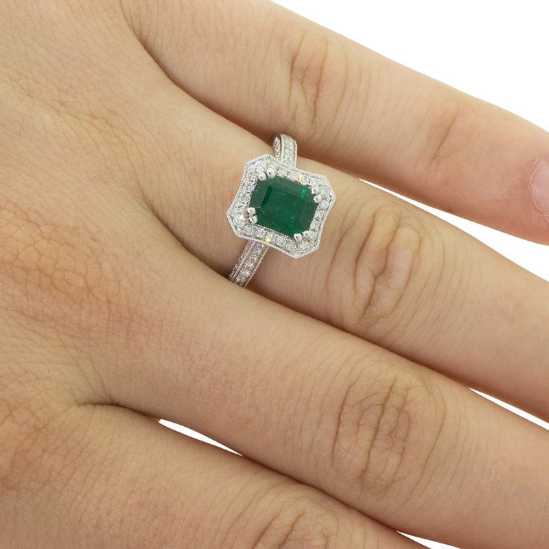 18ct White Gold Emerald & Diamond Ring-Ring-Walker & Hall