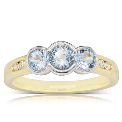 18ct Yellow & White Gold Aquamarine & Diamond Ring-Ring-Walker & Hall