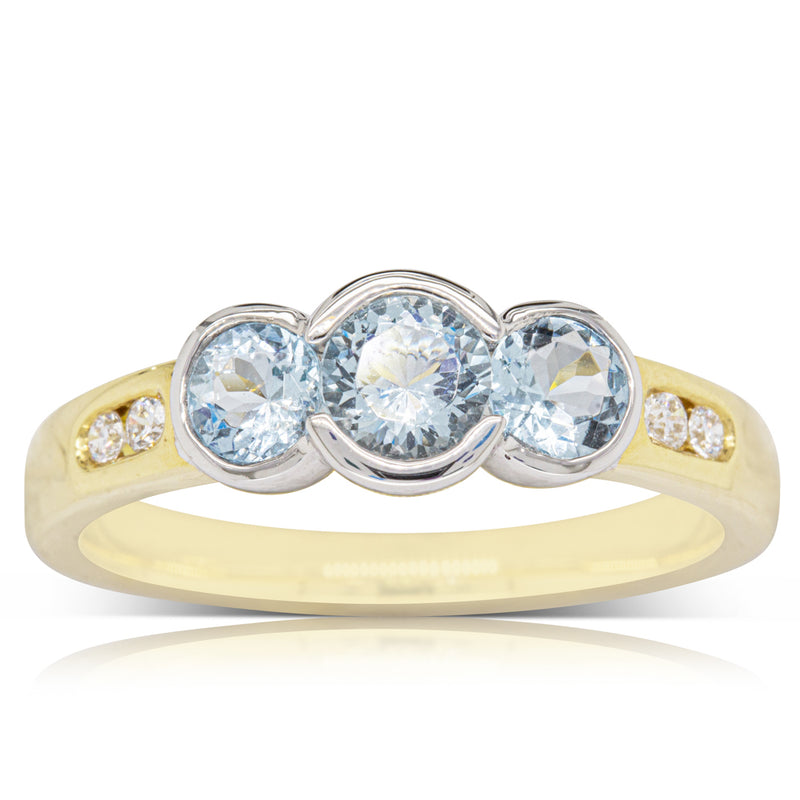18ct Yellow & White Gold Aquamarine & Diamond Ring-Ring-Walker & Hall