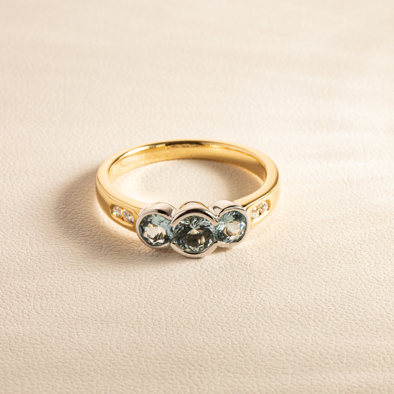 18ct Yellow & White Gold Aquamarine & Diamond Ring-Ring-Walker & Hall