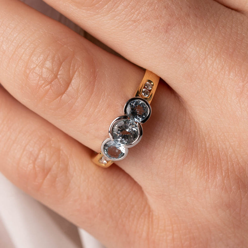 18ct Yellow & White Gold Aquamarine & Diamond Ring-Ring-Walker & Hall