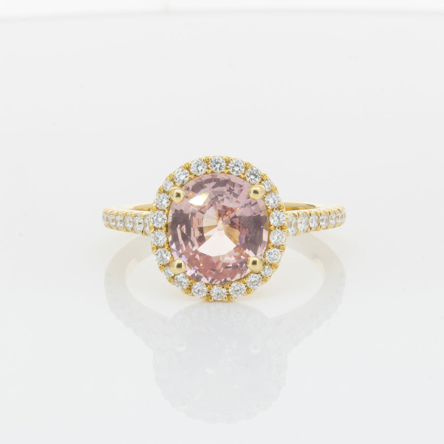 18ct Yellow Gold Padparadscha Sapphire & Diamond Ring-Ring-Walker & Hall