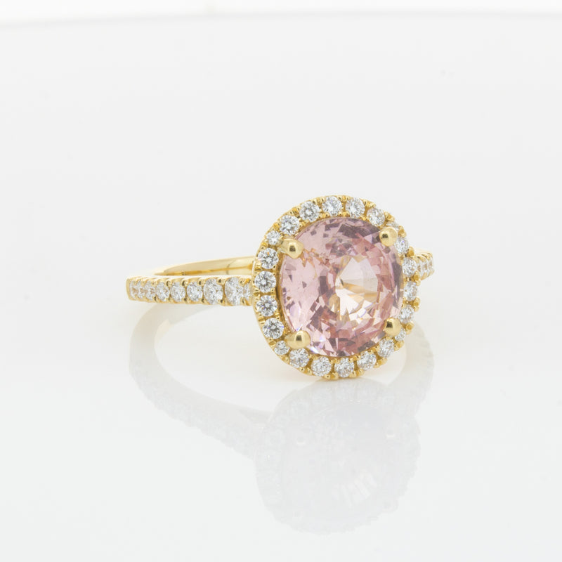 18ct Yellow Gold Padparadscha Sapphire & Diamond Ring-Ring-Walker & Hall