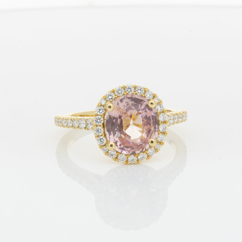 18ct Yellow Gold Padparadscha Sapphire & Diamond Ring-Ring-Walker & Hall