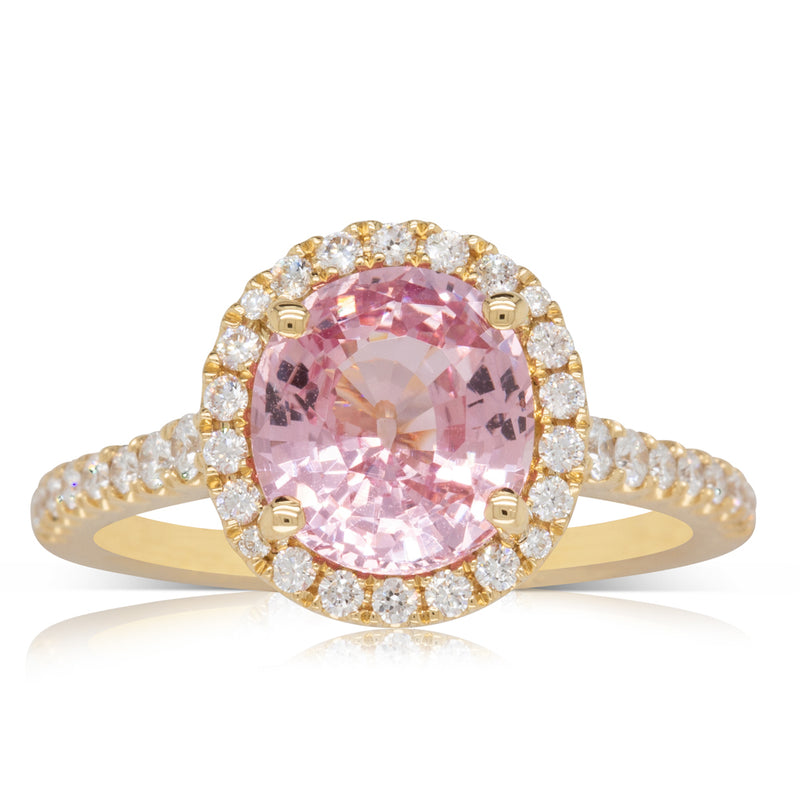 18ct Yellow Gold Padparadscha Sapphire & Diamond Ring-Ring-Walker & Hall