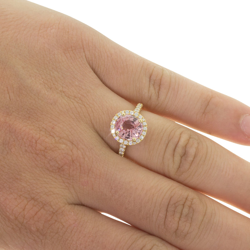 18ct Yellow Gold Padparadscha Sapphire & Diamond Ring-Ring-Walker & Hall