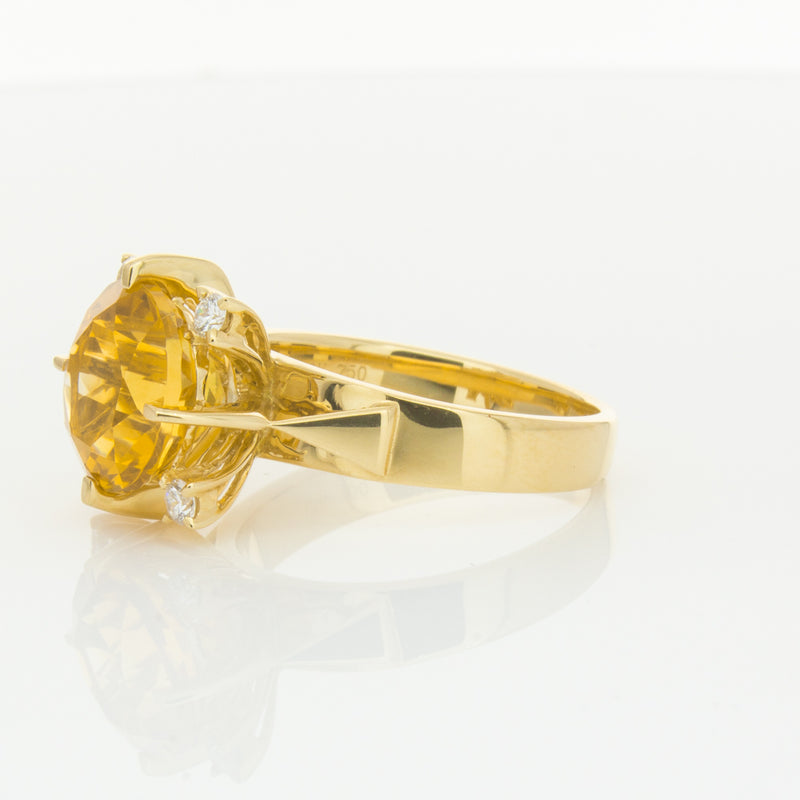 18ct Yellow Gold Citrine & Diamond Ring-Ring-Walker & Hall