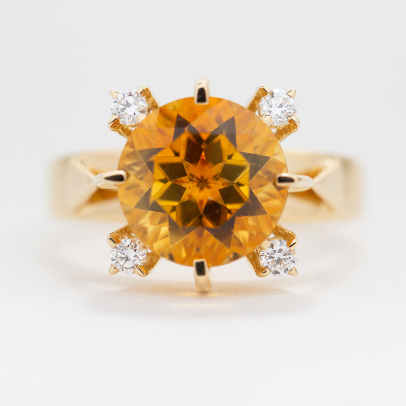 18ct Yellow Gold Citrine & Diamond Ring-Ring-Walker & Hall