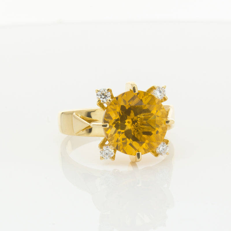 18ct Yellow Gold Citrine & Diamond Ring-Ring-Walker & Hall