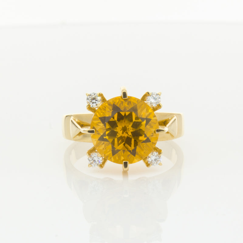18ct Yellow Gold Citrine & Diamond Ring-Ring-Walker & Hall