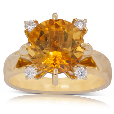 18ct Yellow Gold Citrine & Diamond Ring-Ring-Walker & Hall
