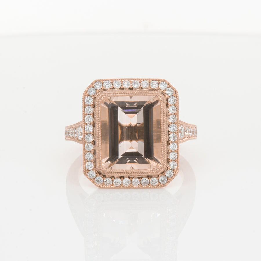 18ct Rose Gold 3.76ct Morganite & Diamond Ring-Walker & Hall