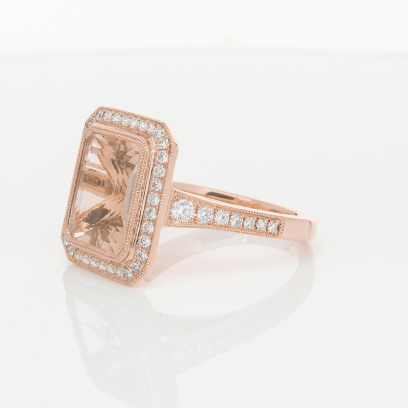 18ct Rose Gold 3.76ct Morganite & Diamond Ring-Walker & Hall