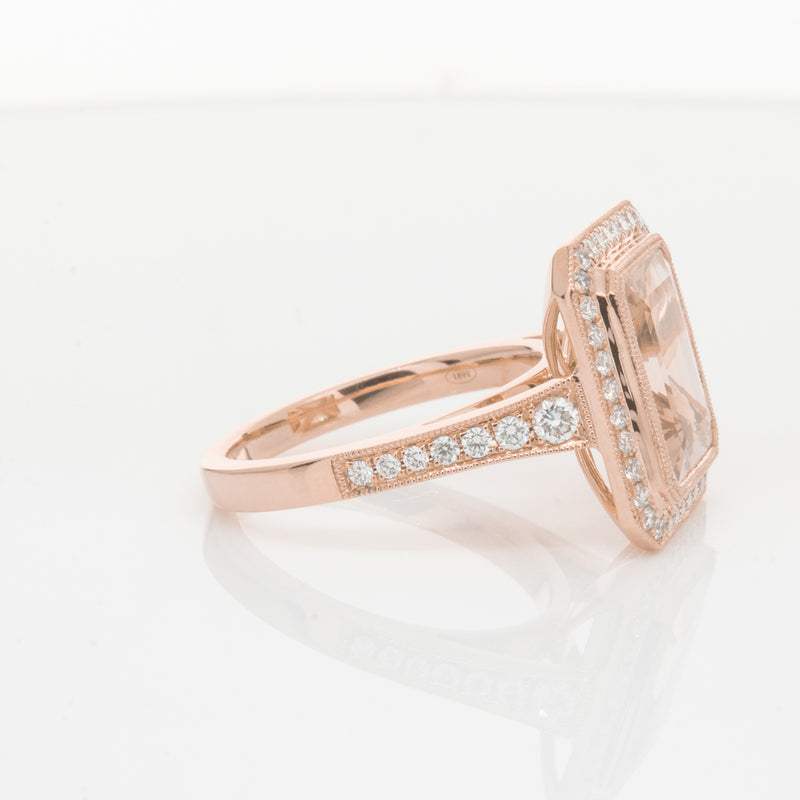 18ct Rose Gold 3.76ct Morganite & Diamond Ring-Walker & Hall