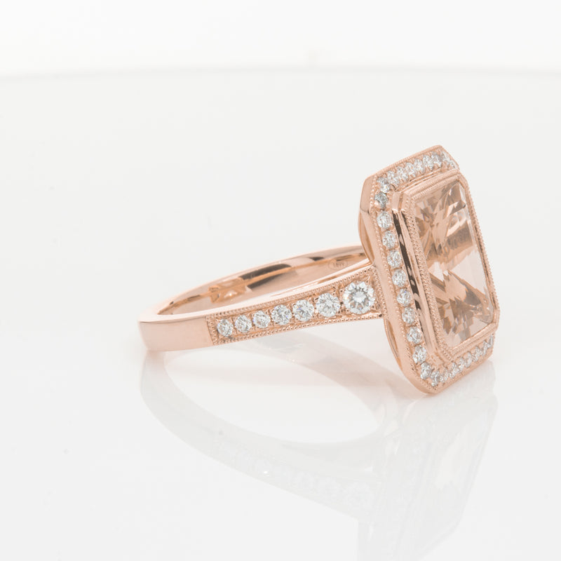 18ct Rose Gold 3.76ct Morganite & Diamond Ring-Walker & Hall