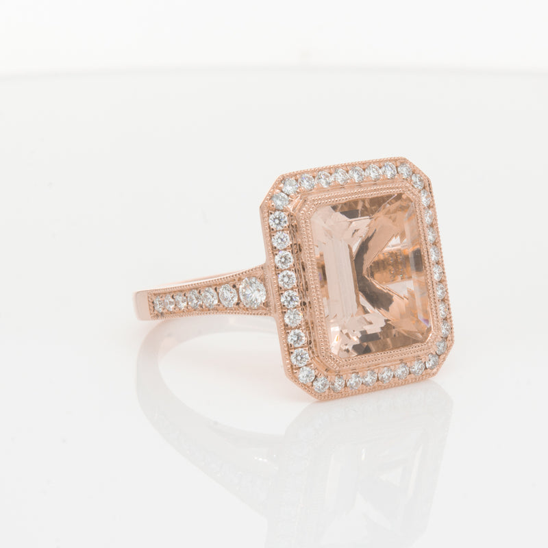 18ct Rose Gold 3.76ct Morganite & Diamond Ring-Walker & Hall
