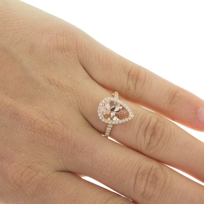18ct Yellow Gold Morganite & Diamond Sierra Ring-Ring-Walker & Hall
