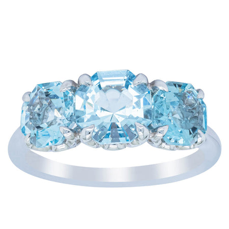 18ct White Gold Three Stone Aquamarine Octavia Ring-Ring-Walker & Hall